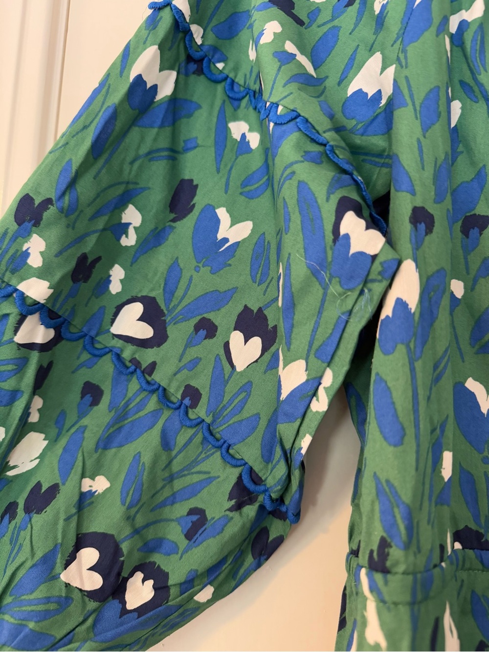 Sugarlips Blue and Green Floral Puff-Sleeve Tiered Dress - Picture 2 of 7